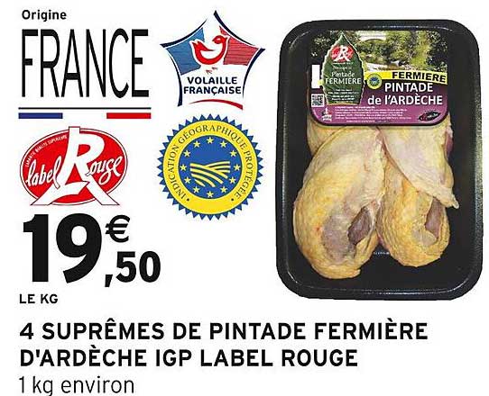 4 suprêmes de pintade de fermière d'ardèche igp label rouge