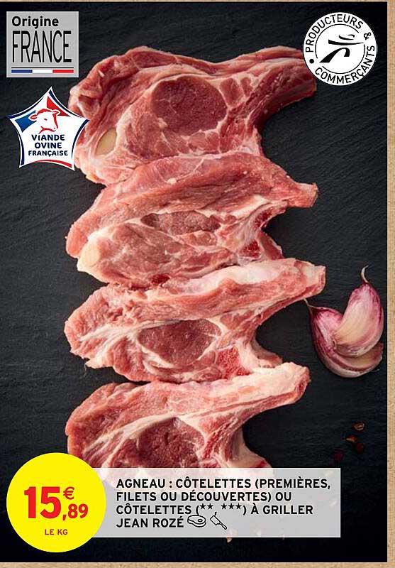 agneau : côtelettes (premières, filets ou découvertes) ou côtelettes (** ***) à griller jean rozé