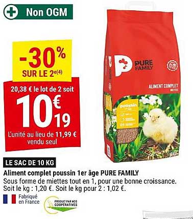 aliment complet poussin 1er âge pure family