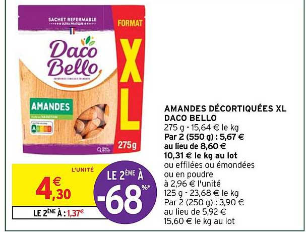 amandes décortiquées xl daco bello