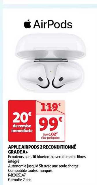 apple airpods 2 reconditionné grade a+