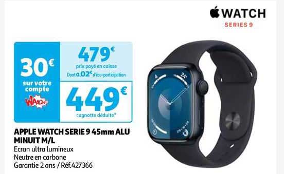apple watch serie 9 45mm alu minuit m/l