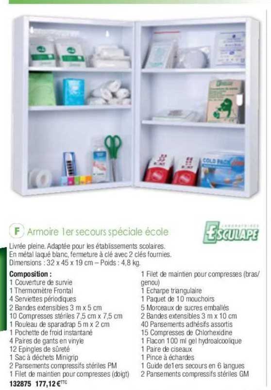 armoire 1er secours spéciale école esculape