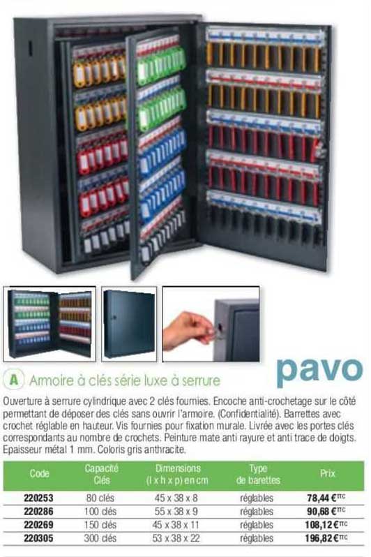 armoire à clés série luxe à serrure pavo