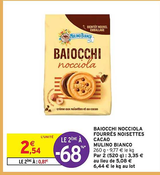baiocchi nicciola fourrés noisettes cacao mulino bianco
