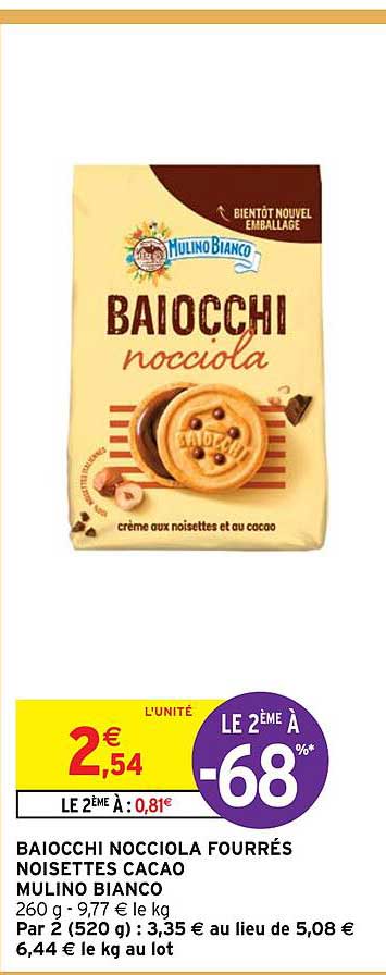 baiocchi nocciola fourrés noisettes cacao mulino bianco
