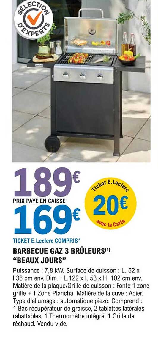 barbecue gaz 3 brûleurs "beaux jours"