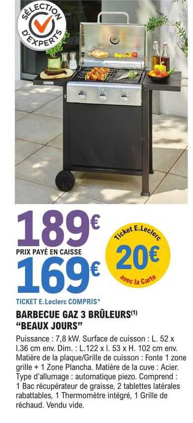 barbecue gaz 3 brûleurs "beaux jours"