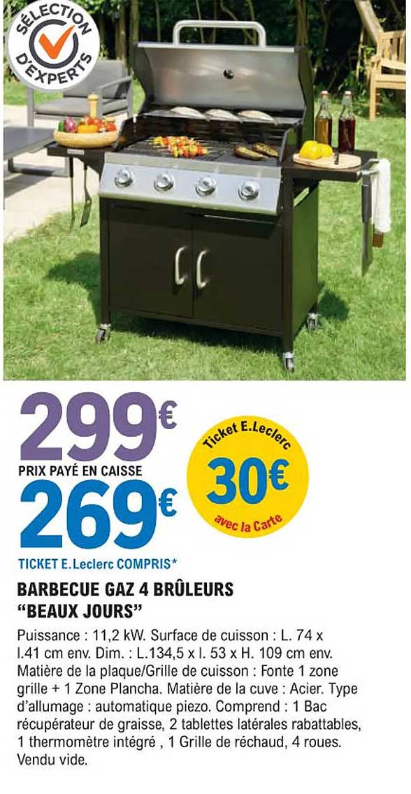 barbecue gaz 4 brûleurs "beaux jours"