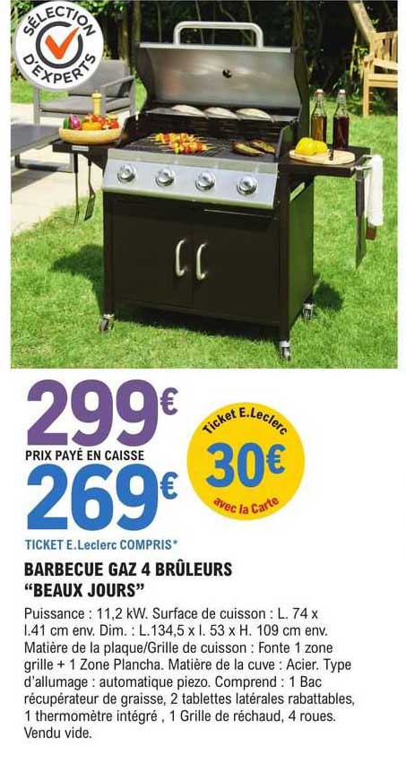 barbecue gaz 4 brûleurs "beaux jours"