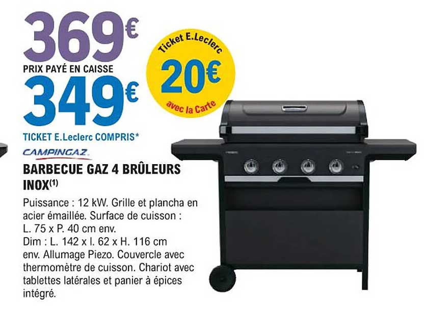 barbecue gaz 4 brûleurs inox campingaz