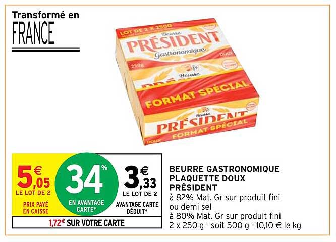 Beurre Gastronomique Plaquette Doux Président