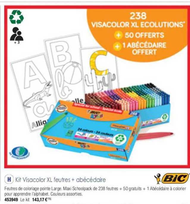 bic kit visacolor xl feutres + abécédaire