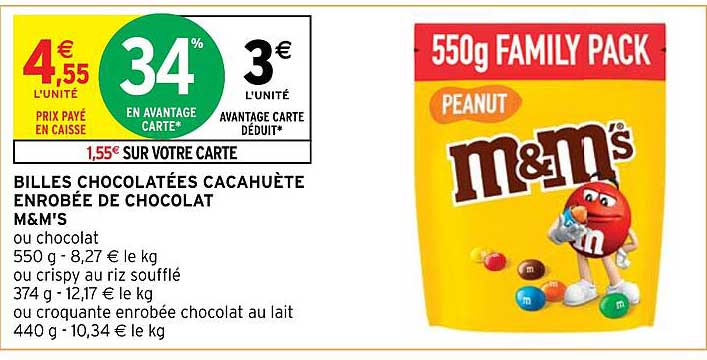 billes chocolatées cacahuète enrobée de chocolat m&m's