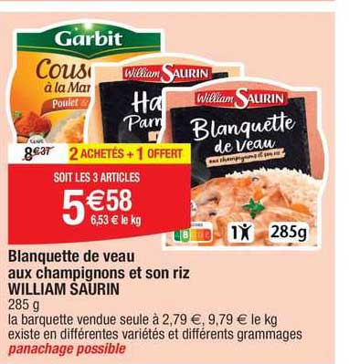 blanquette de veau aux champignons et son riz william saurin