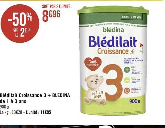 blédilait croissance 3 + bledina de 1 à 3 ans