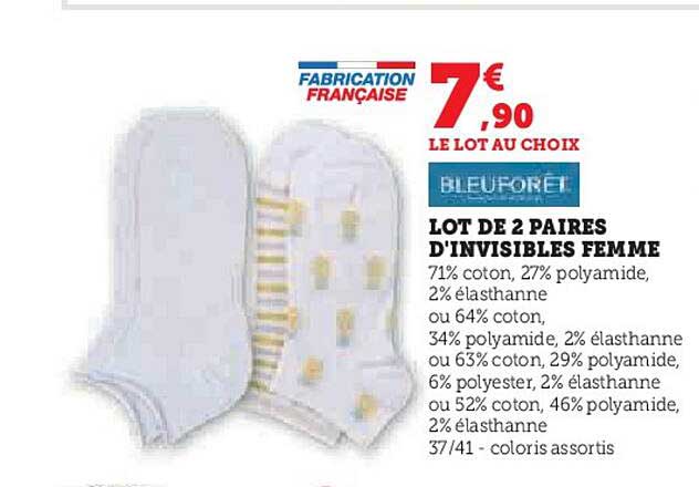 bleuforet lot de 2 paires d'invisibles femme