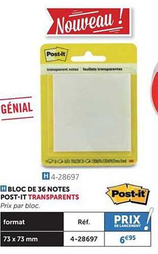 bloc de 36 notes post-it transparents post-it