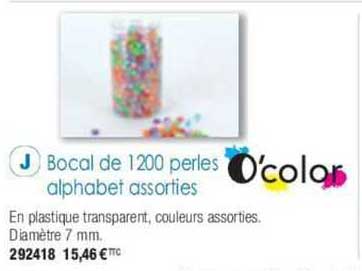 bocal de 1200 perles alphabet assortie o'color