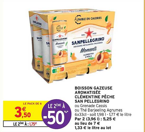 boisson gazeuse aromatisée clémentine pêche san pellegrino