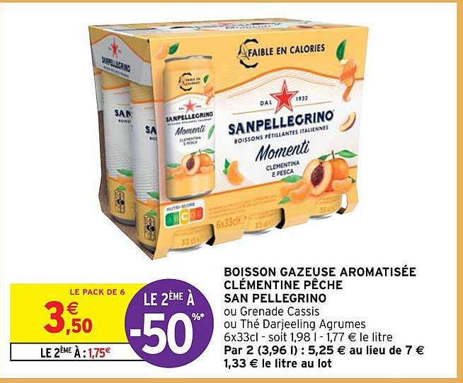 boisson gazeuse aromatisée clémentine pêche san pellegrino