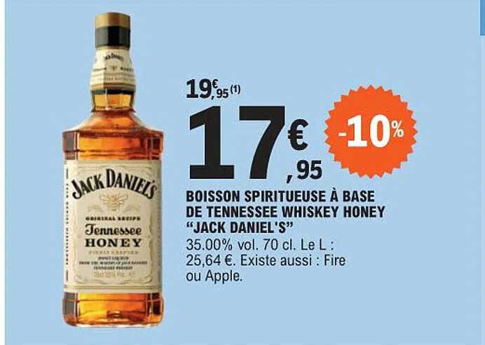 boisson spiritueuse à base de tennessee whiskey honey "jack daniel's"