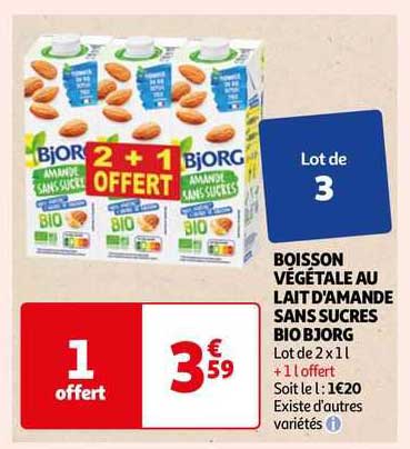 boisson végétale au lait d'amande sans sucres bio bjorg