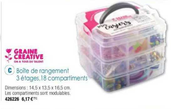 boîte de rangement 3 étages 18 compartiments graine créative