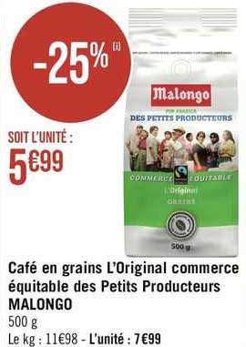 café en grains l'original commerce équitable des petits producteurs malongo