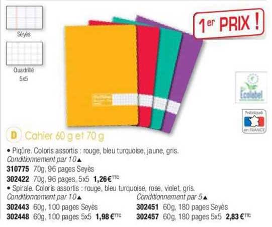 Cahier 60 G Et 70 G