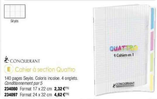 cahier à section quattro conquerant