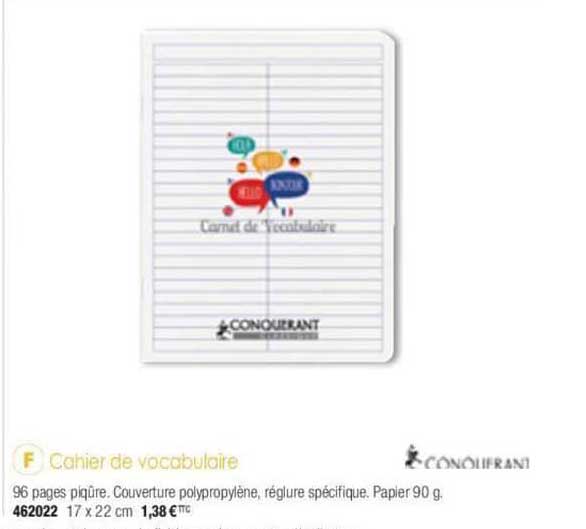 cahier de vocabulaire conquerant