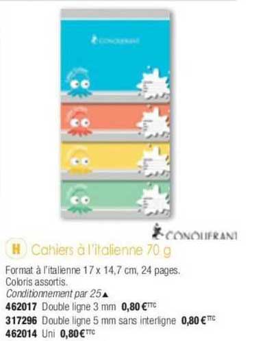 cahiers à l'italienne 70 g conquerant