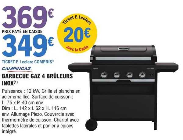campingaz barbecue gaz 4 brûleurs inox