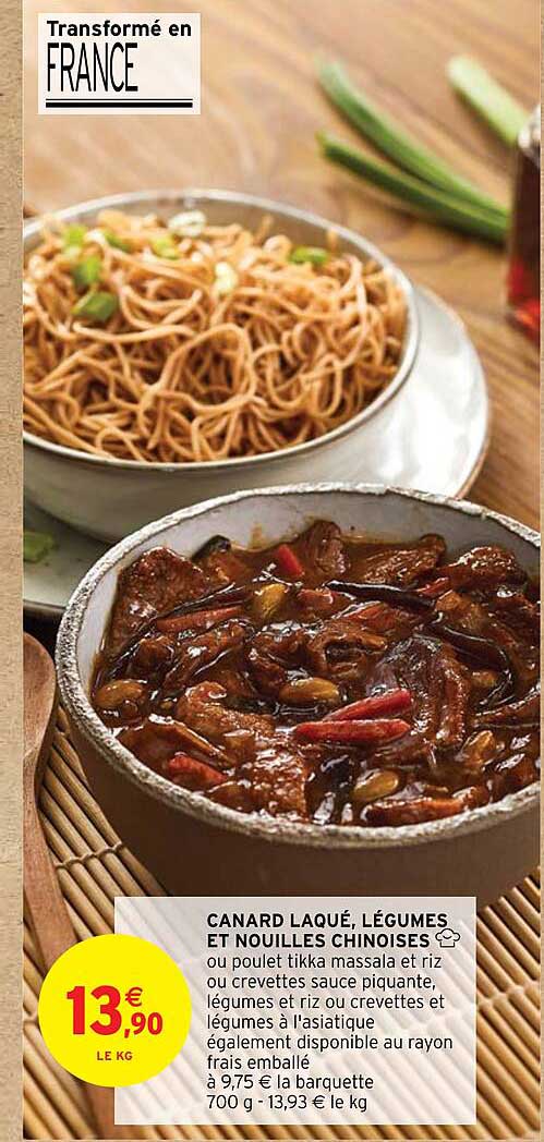 canard laqué, légumes et nouilles chinoises