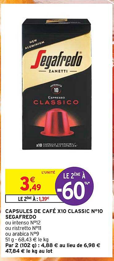 capsules de caffé x10 classic n°10 segafredo