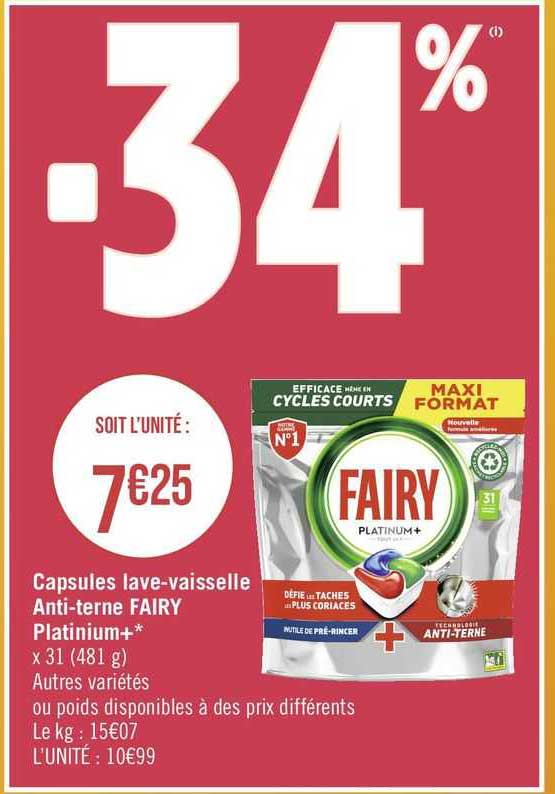 capsules lave-vaisselle anti-terne fairy platinium+