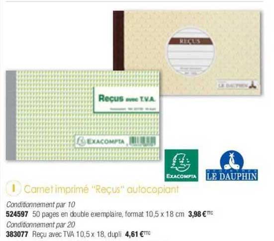 carnet imprimé "reçus" autocopiant