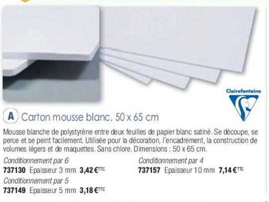 Carton Mousse Blanc, 50 X 65 Cm