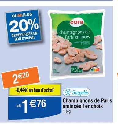 champignons de paris émincés 1er choix cora