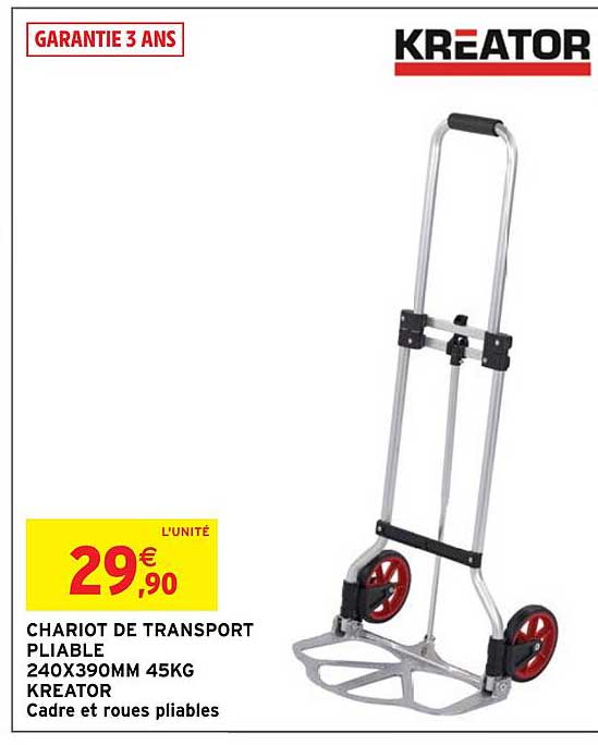chariot de transport pliable 240x390mm 45kg kreator