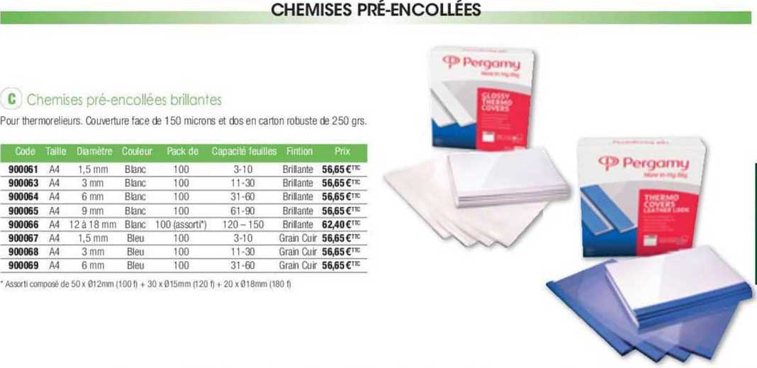 chemises pré-encollées brillantes