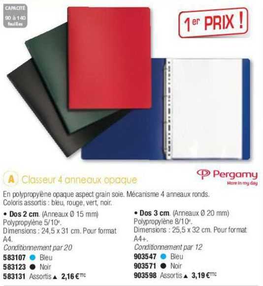 classeur 4 anneaux opaque pergamy