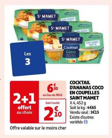 cocktail d'ananas coco en coupelles saint mamet