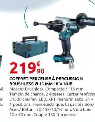coffret perceuse à percussion brushless ø 13 mm 18 v nue
