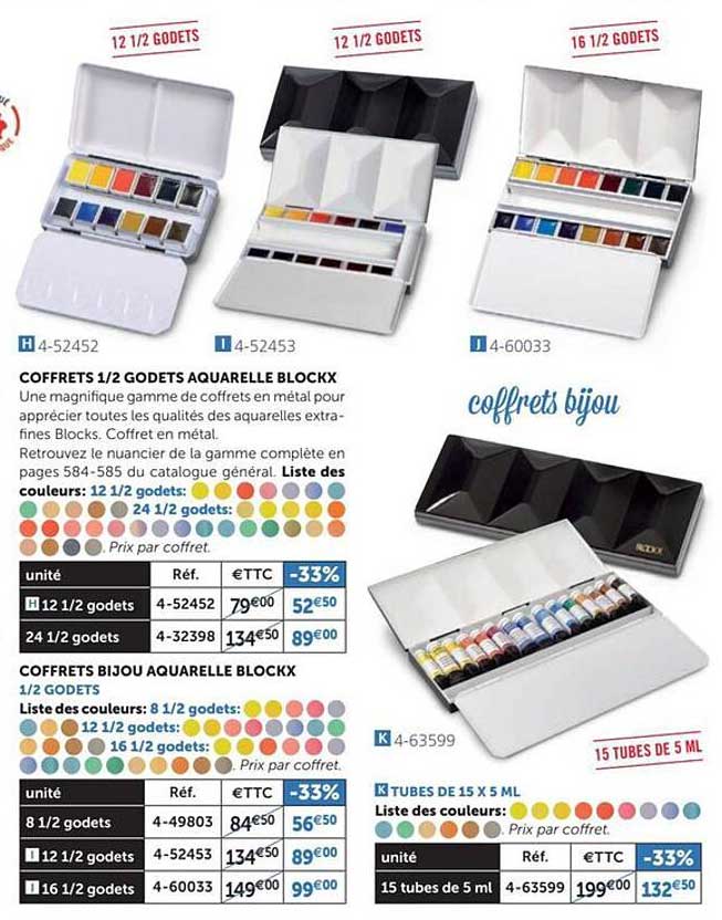 coffrets 1/2 godets aquarelle blockx coffret bijou aquarelle blockx