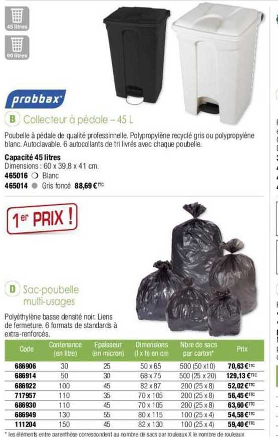 collecteur à pédale - 45 l, sac poubelle multi-usages