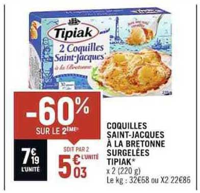 Coquilles Saint-jacques à La Bretonne Surgelées Tipiak