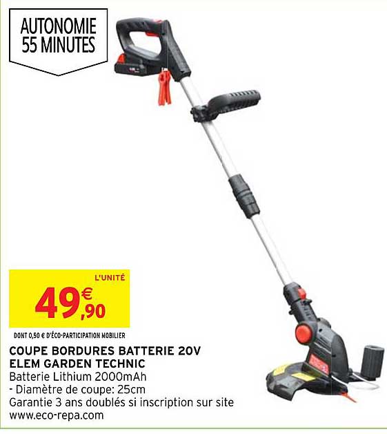 coupe bordures batterie 20v elem garden technic