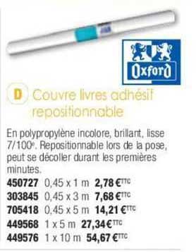 couvre livres adhésif repositionnable oxford